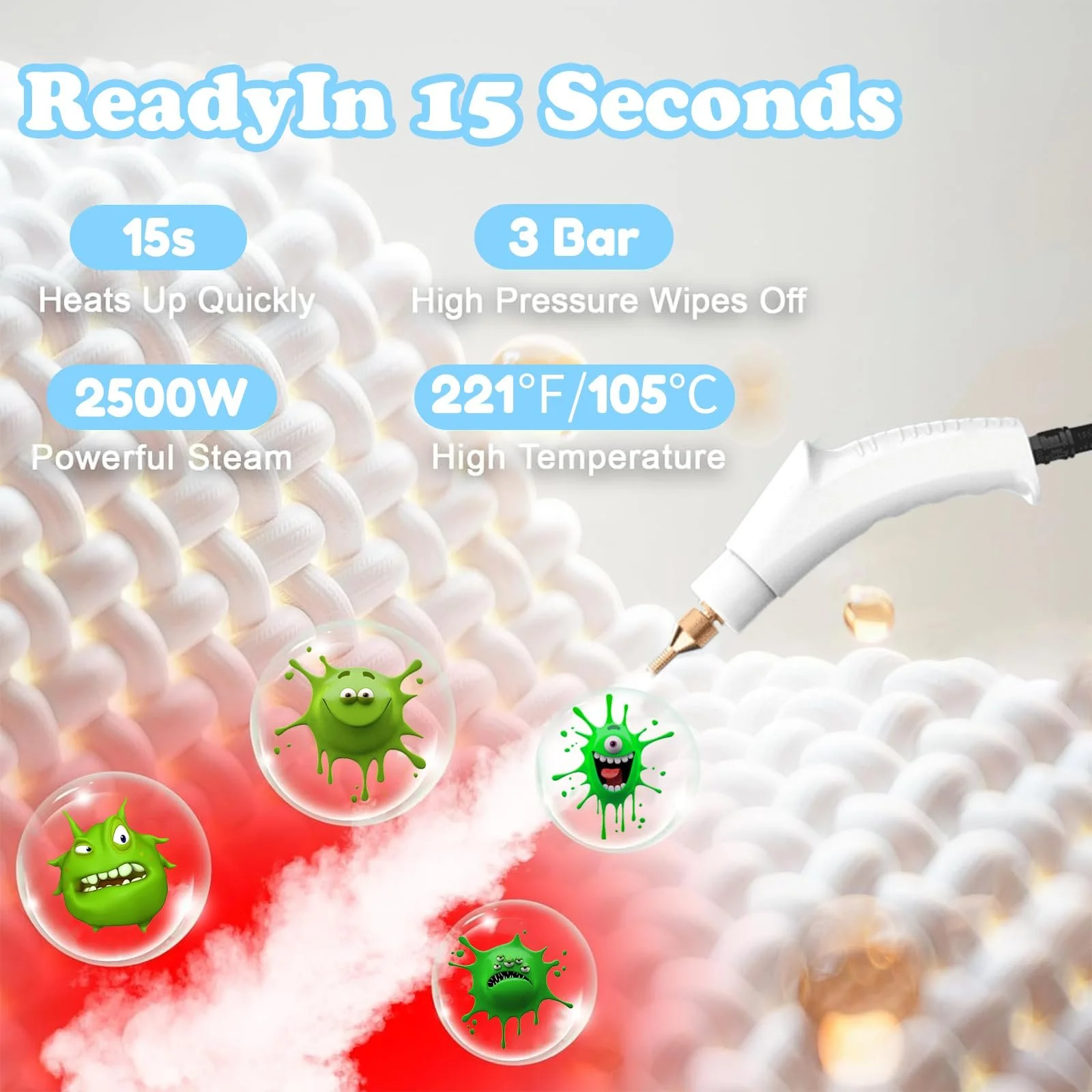 Пароочисник ручний 2500 W 3.0 Bar 1200 ml, фото №3