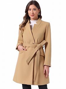 Пальто Allegra K Элегантное Стойка воротник Винтаж Ремень Длинное Зимнее - Фото 1