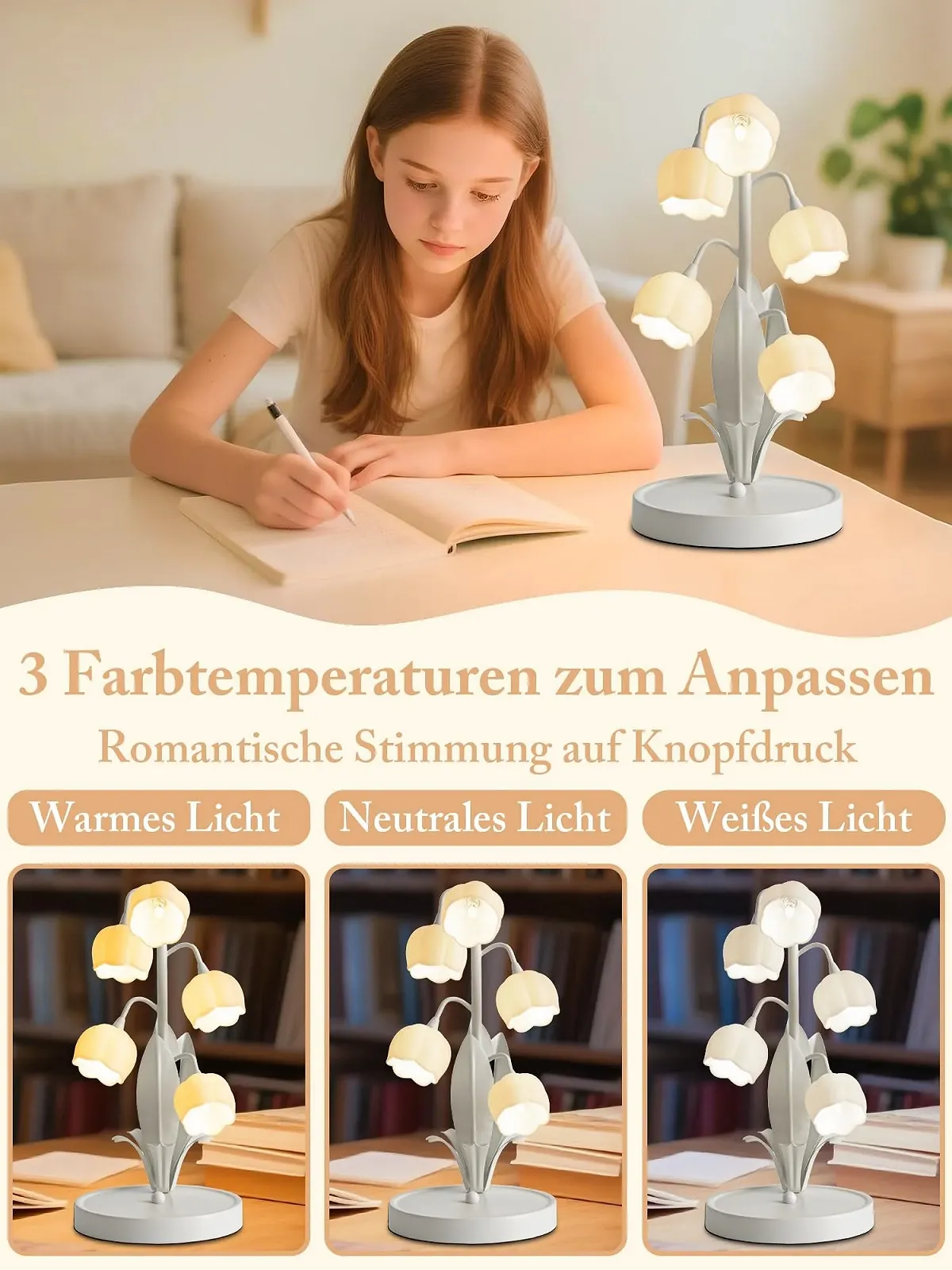 Настільна лампа WLHONG Flower 5 лілій LED вінтажна 3 режими G4 Vintage Green, фото №2