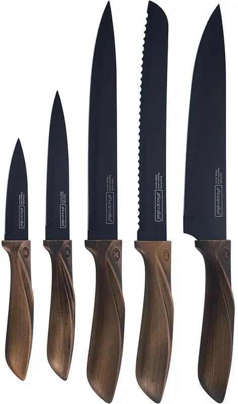 Набор кухонных ножей Kamille Oryen Brown 5 на подставке Block, фото №2