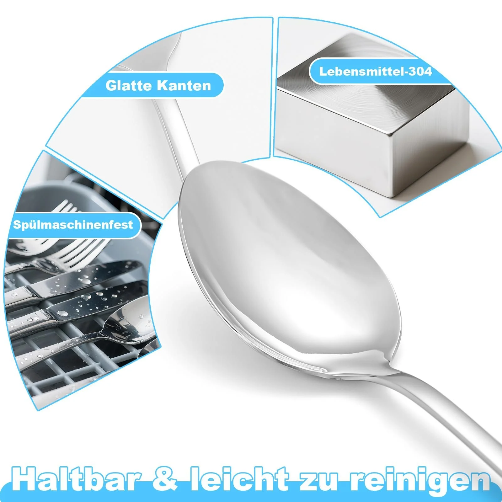 Ложка Супова з нержавіючої сталі 304, 17 см (6.7 дюймів), Набір з 3 штук, фото №4