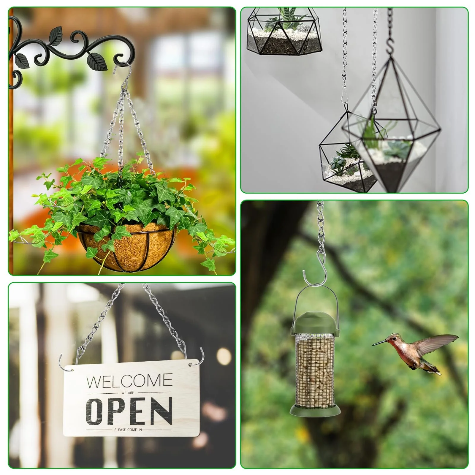 Ланцюги для підвісних кошиків 4 шт. 50 см металеві з гачками Сріблястий, фото №5