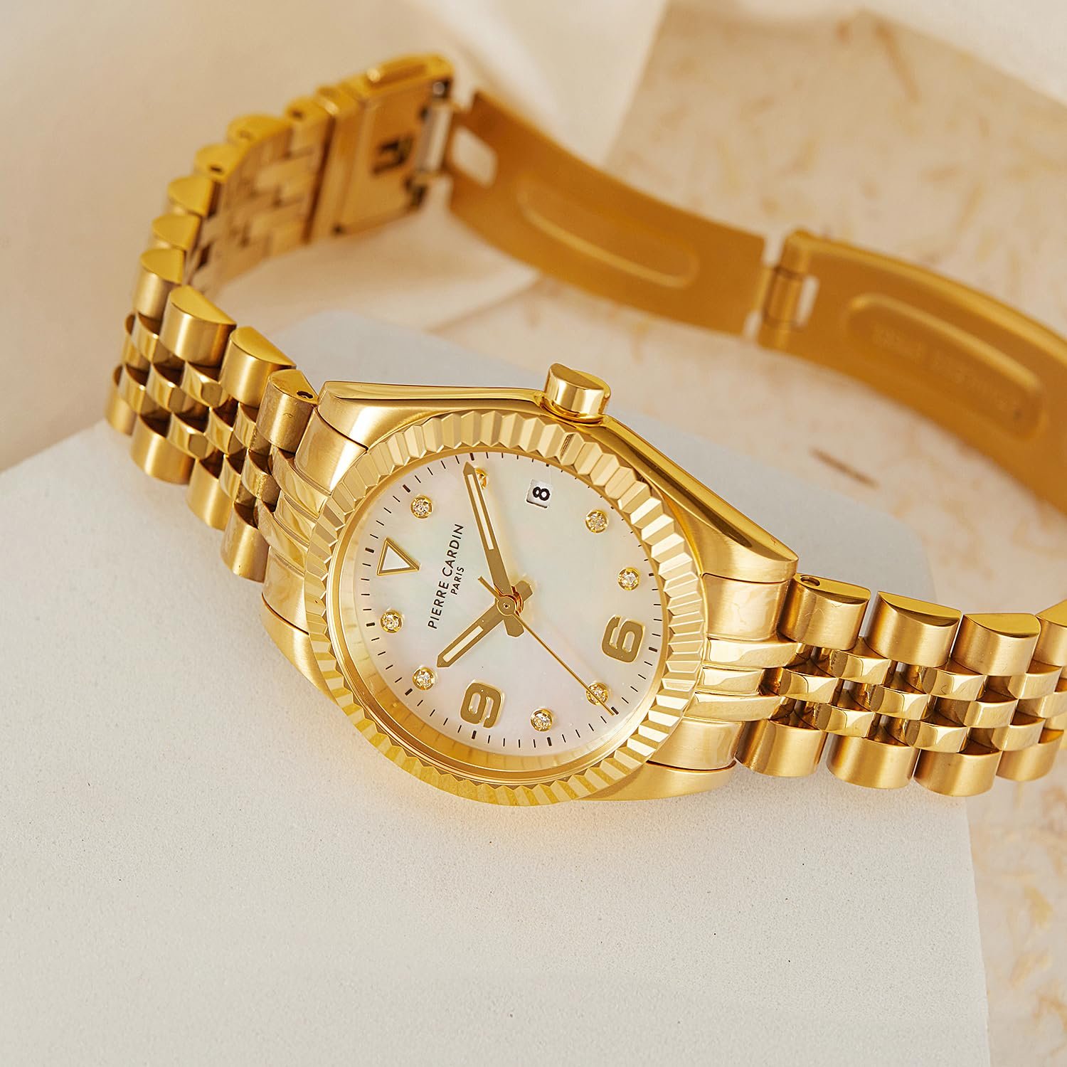 Женские часы Pierre Cardin Opéra Timbre CF.1012.MG MOP, золото / белый, разноцветный, браслет, фото №6