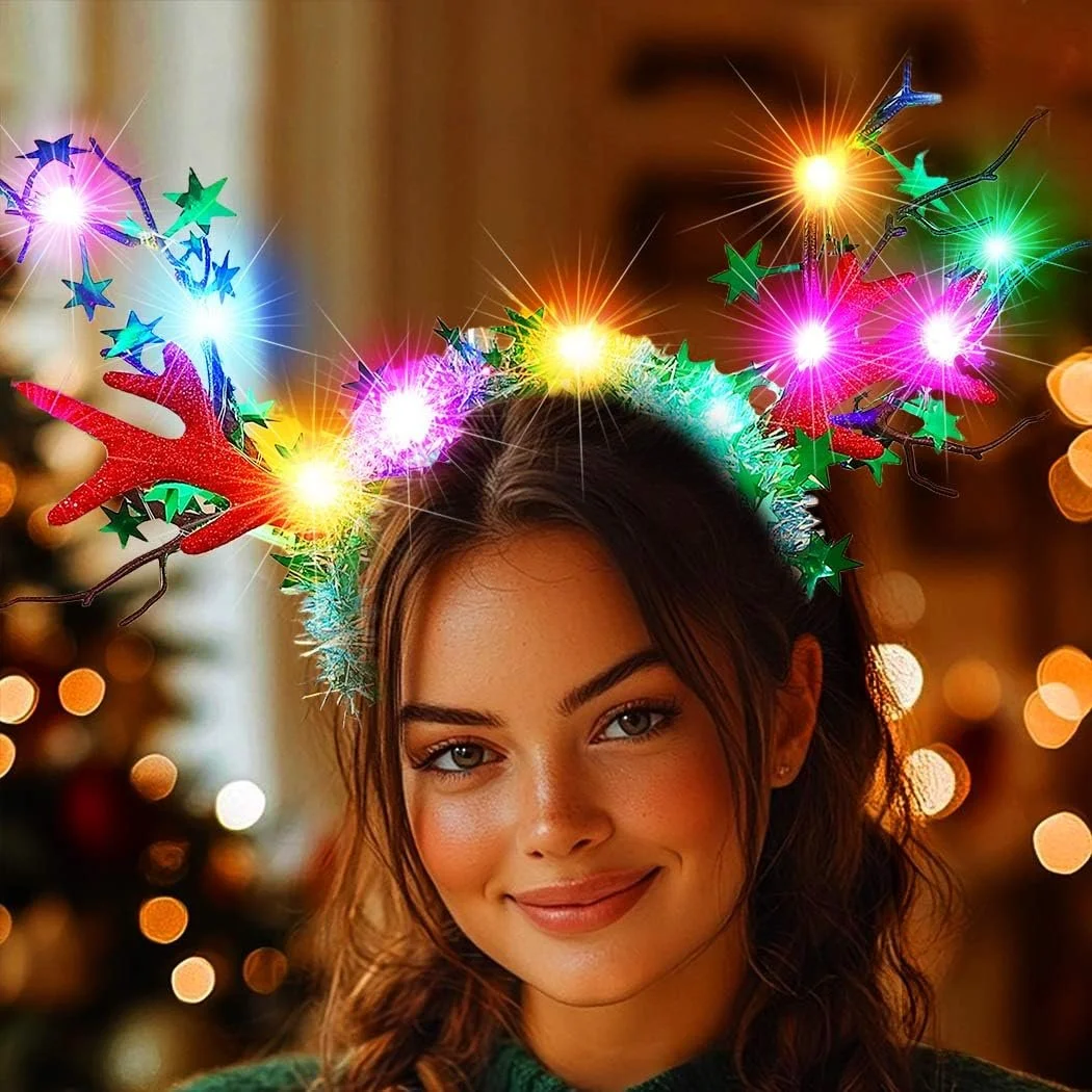 Різдвяний обруч на голову з оленячими рогами, фото №1