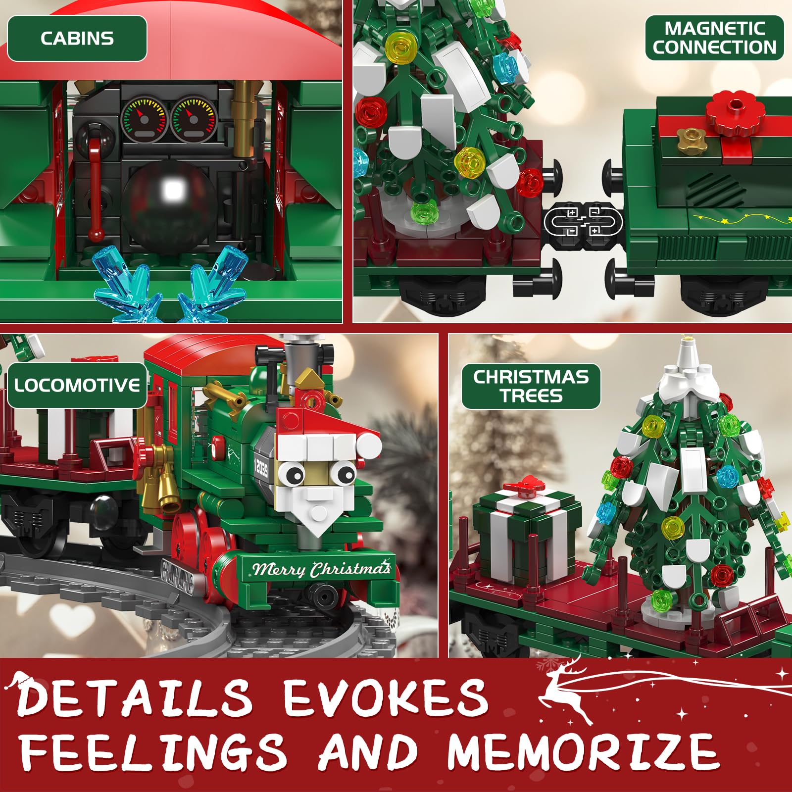 Набір конструктор Mould King 12039 Festive Christmas Train з дистанційним керуванням 922 деталей, фото №2