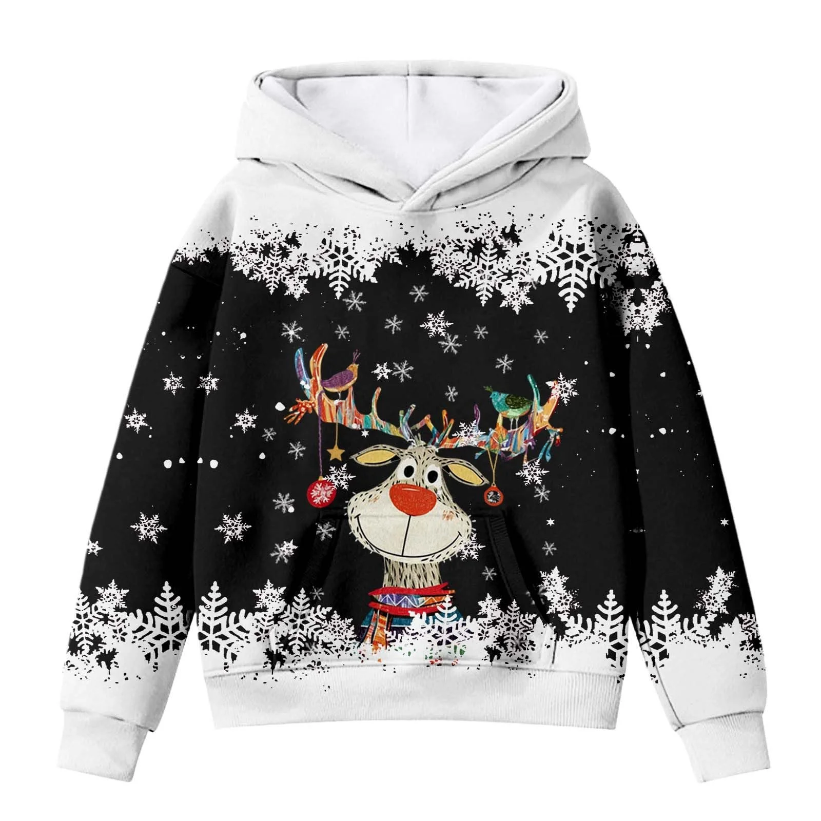 Худи для девочки 128 - Толстовка для девочки 152 с капюшоном, детская толстовка с капюшоном, мультяшный олень, длинный рукав для мальчиков (2-12 лет), фото №2