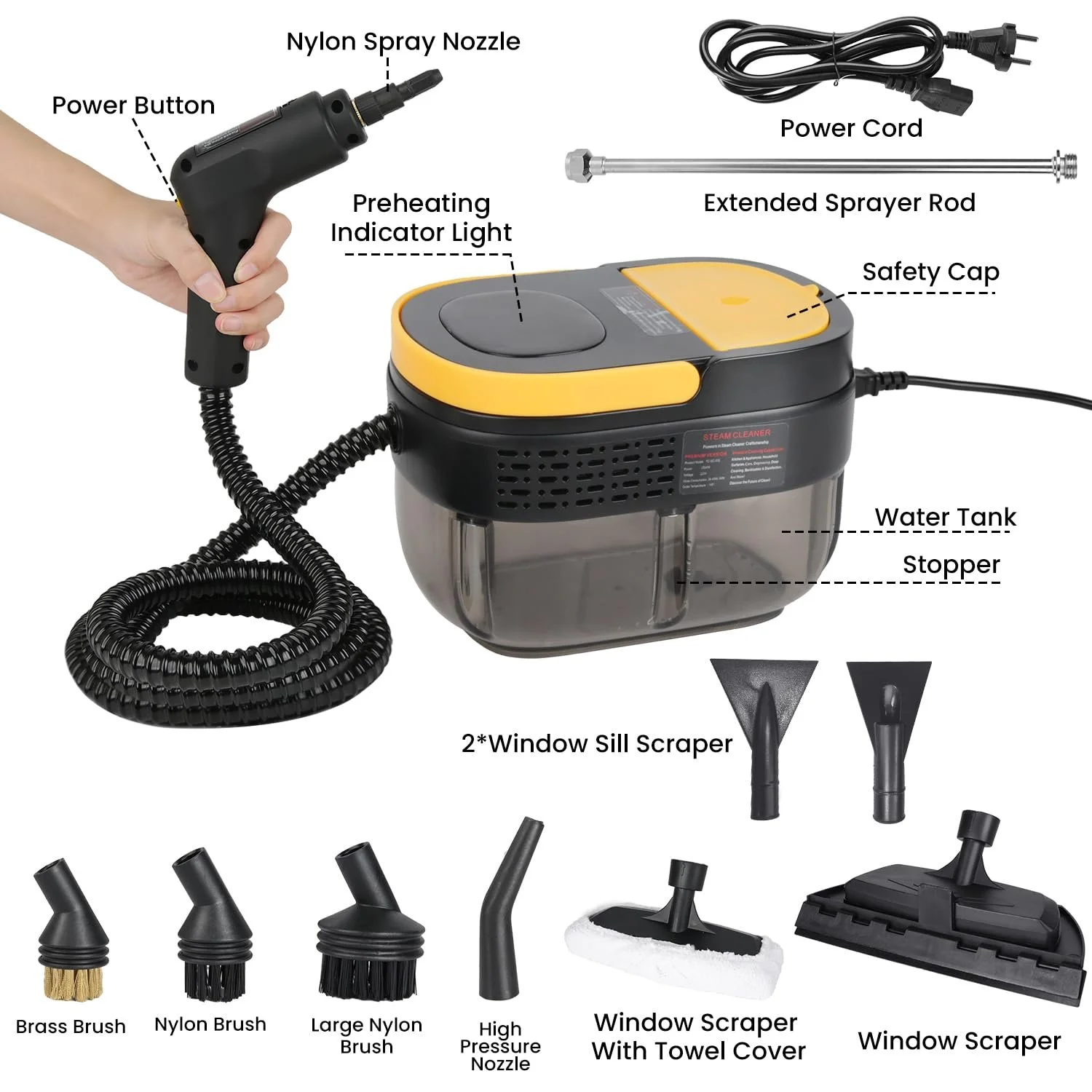 Пароочисник 2500 W Ручний з цифровим дисплеєм високого тиску, фото №8