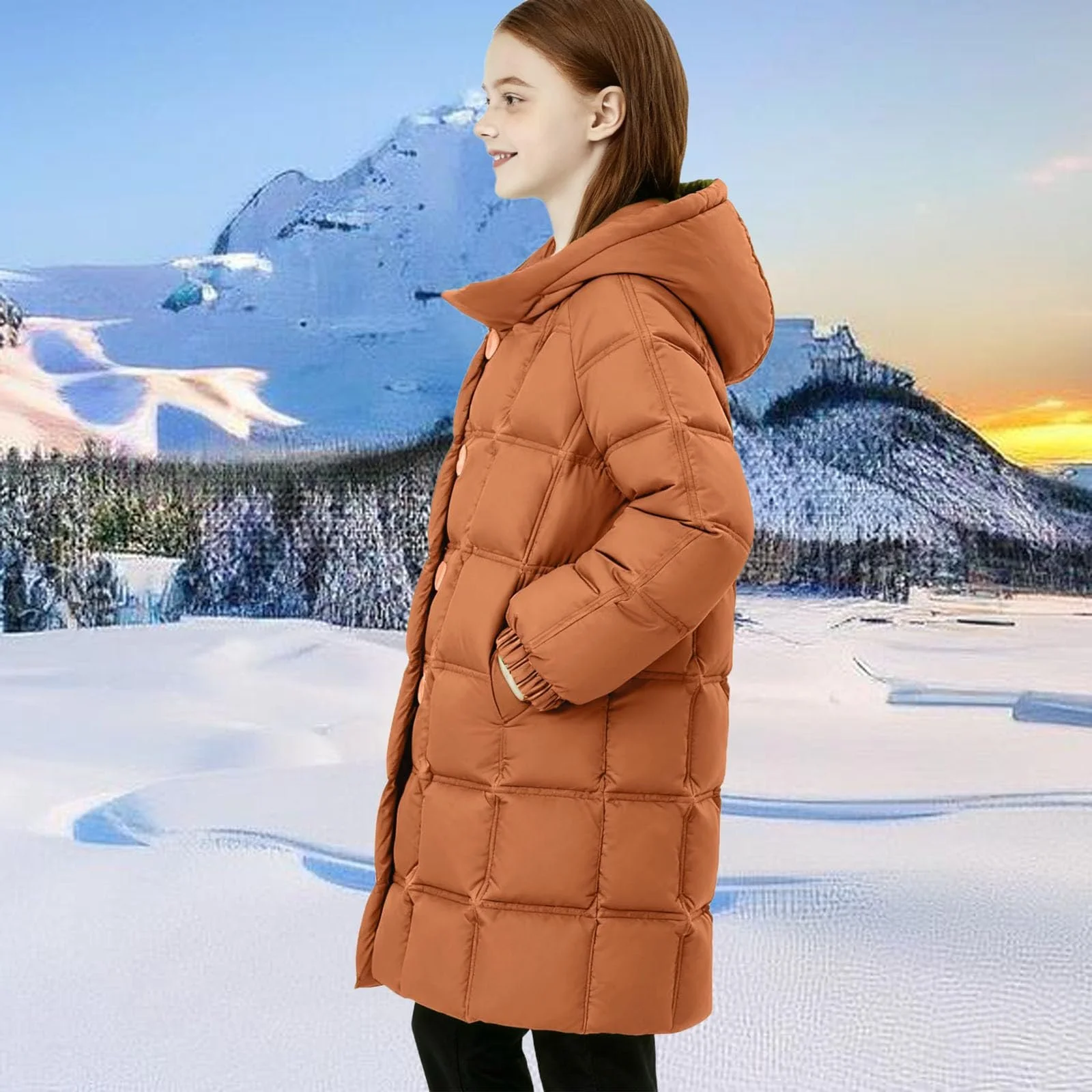 Зимнее пальто для девочек SYDUZAX с капюшоном, теплое пальто, ветрозащитная парка, стеганая куртка, фото №4