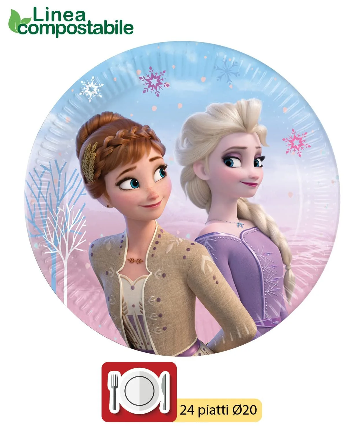 Набір посуду для вечірки Ciao Disney Frozen II Wind Spirit для 24 осіб (24 паперові тарілки діаметром 23 см, 24 паперові тарілки діаметром 20 см, 24 стаканчики 200 мл, 40 серветок 33 x 33 см), фото №5