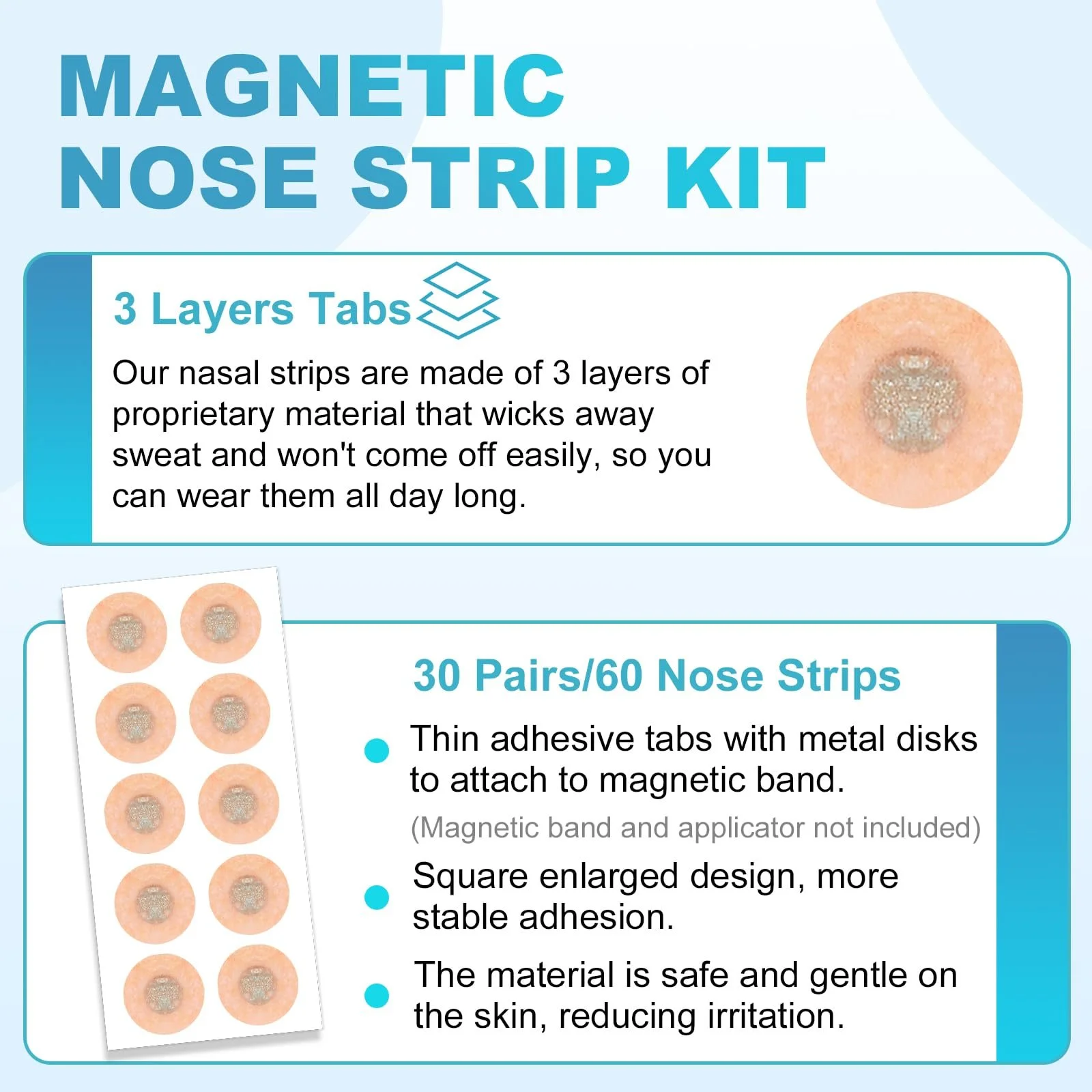 Магнітні назальні пластирі 60 шт. Проти хропіння, ефективні назальні смужки, краще дихання та якість сну Білий, фото №2
