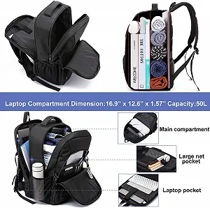 Рюкзак для ноутбука 17-Inch 50L Waterproof USB Charging Port Anti-Theft Black synthetic.ua - Фото 1