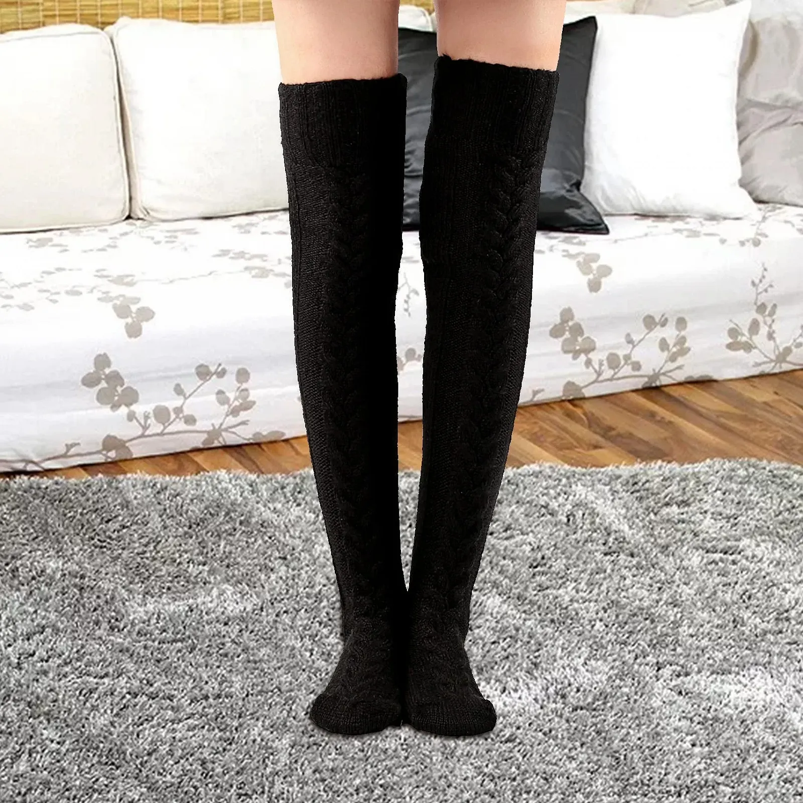 Жіночі в'язані гольфи з косами до стегна, фото №2 Жіночі в'язані гольфи з косами до стегна, фото №2