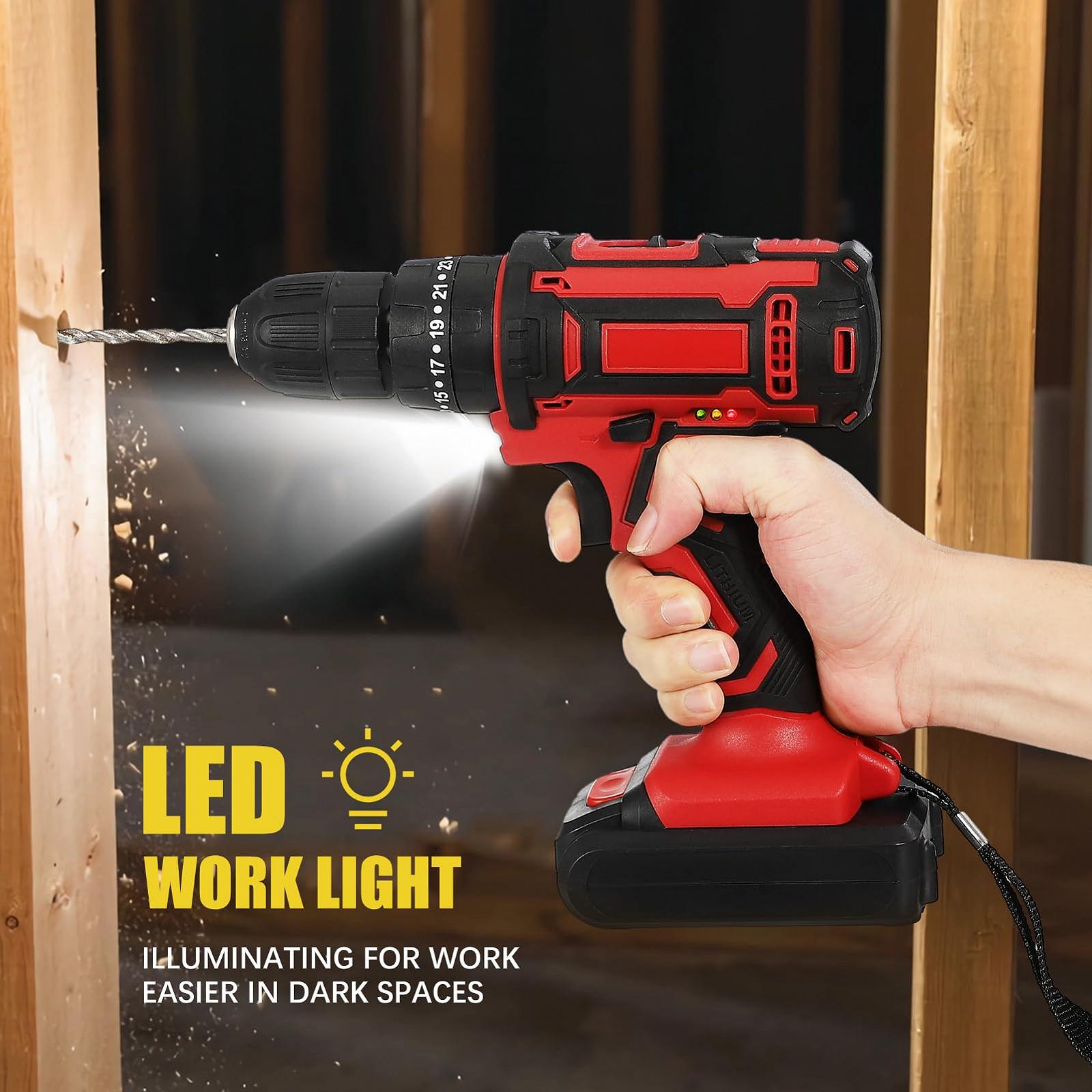 Аккумуляторная дрель ADWOLT 23 Предметов 21 В 2000 мА·ч 0-45 Нм 25 + 1 Уровней Крутящего момента Светодиодная Подсветка для Ремонта & Домашнего DIY, фото №4