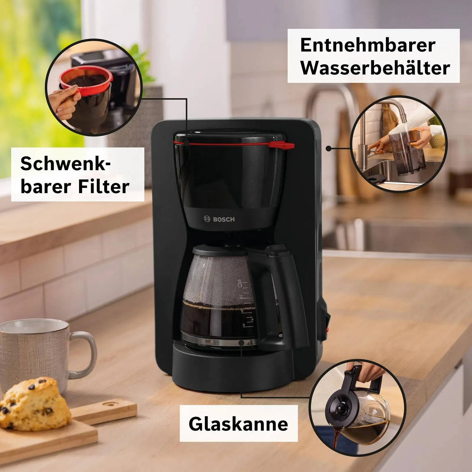 Фильтровальная Кофеварка Bosch MyMoment TKA2M113 1.25 л Черный матовый, фото №3 Фильтровальная Кофеварка Bosch MyMoment TKA2M113 1.25 л Черный матовый, фото №3