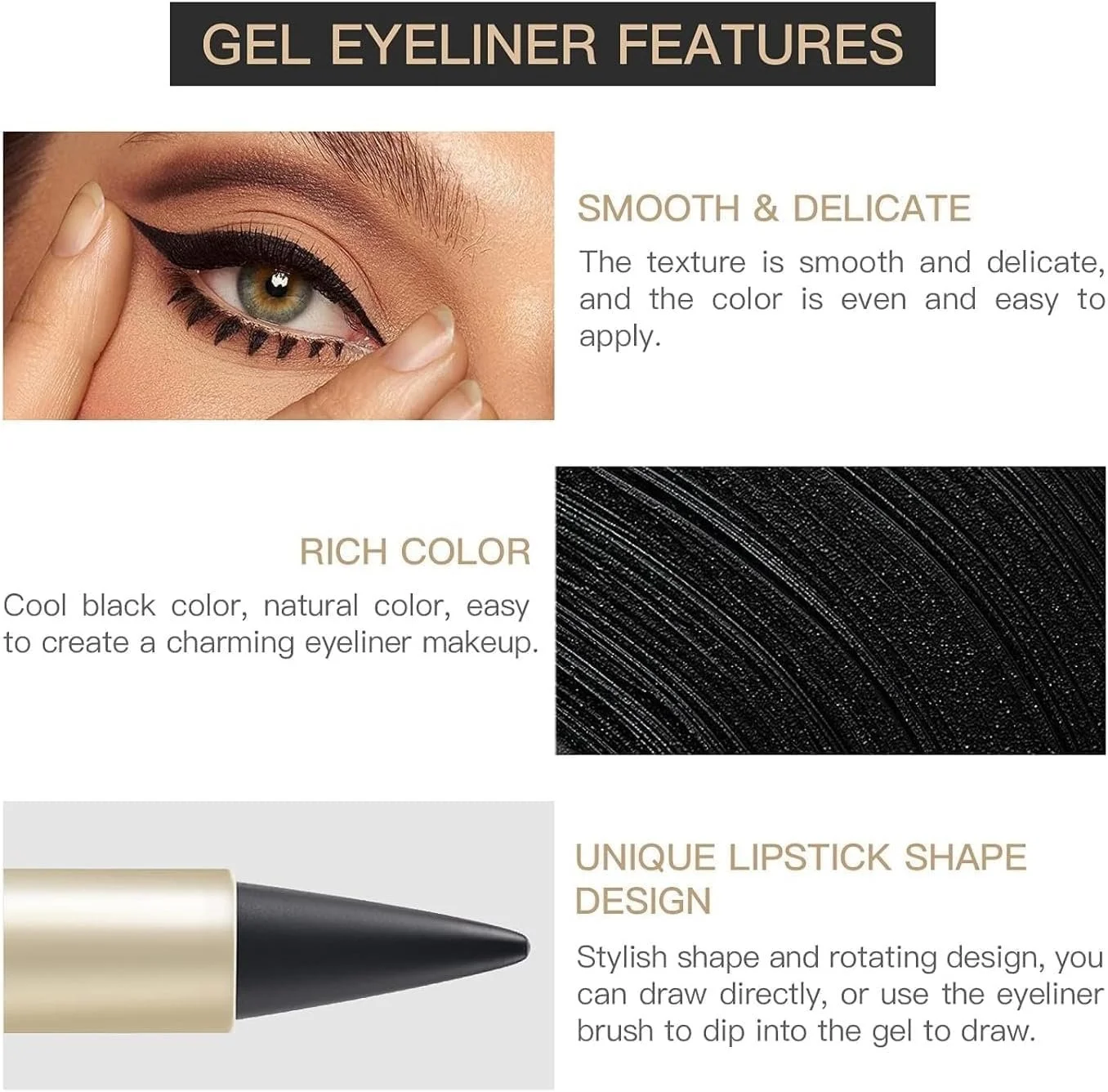 Гелевый Карандаш для глаз Natural Black, Водостойкий, устойчивая к размазыванию, фото №4