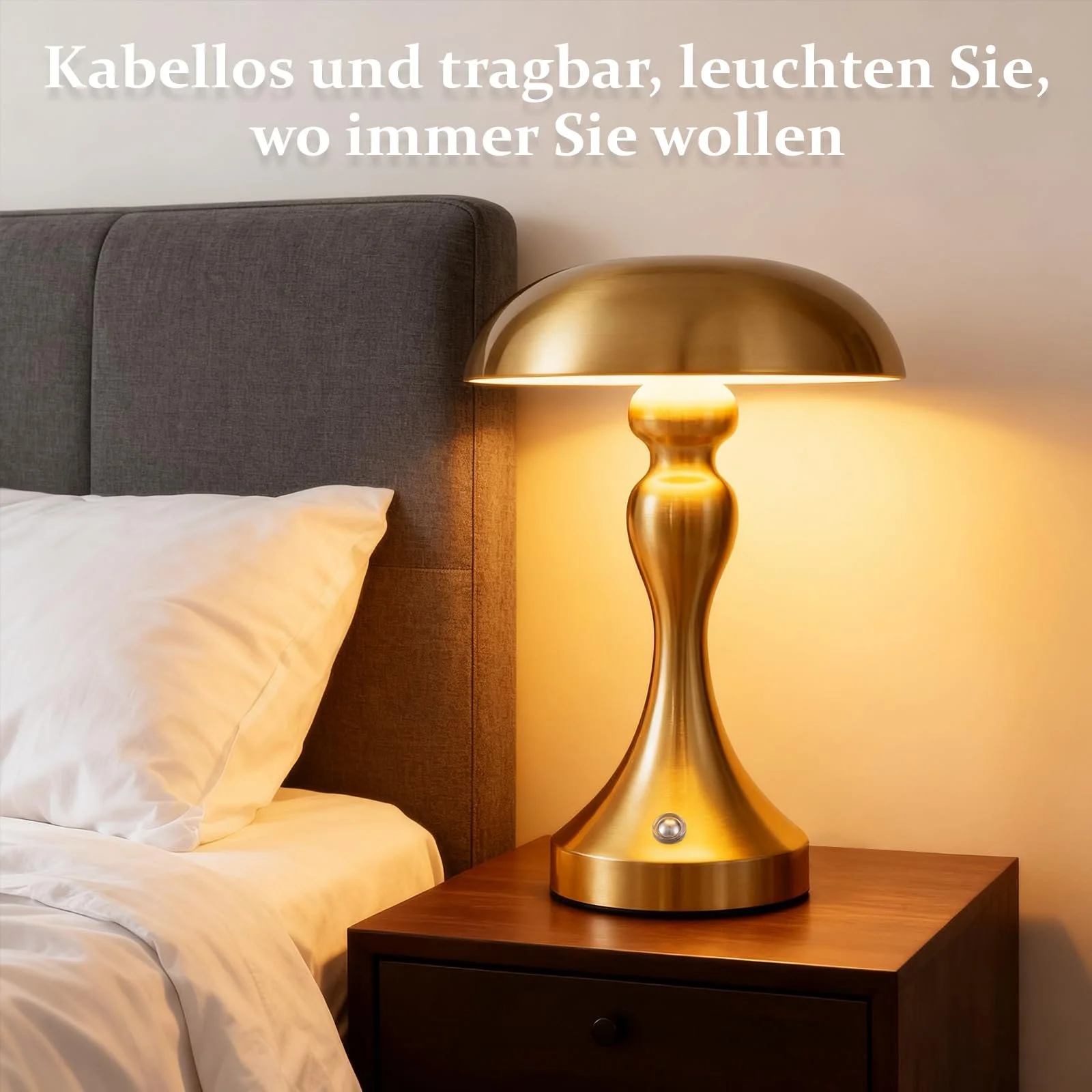 Настільна лампа LED акумуляторна сенсорна димована Vintage USB Золота бронза, фото №6