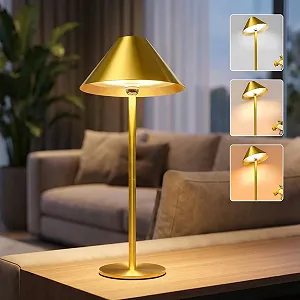 Настільна лампа LED бездротова магнітна поворотна 360° акумуляторна 4000 мАг димована 3 кольори Золота - Фото 1