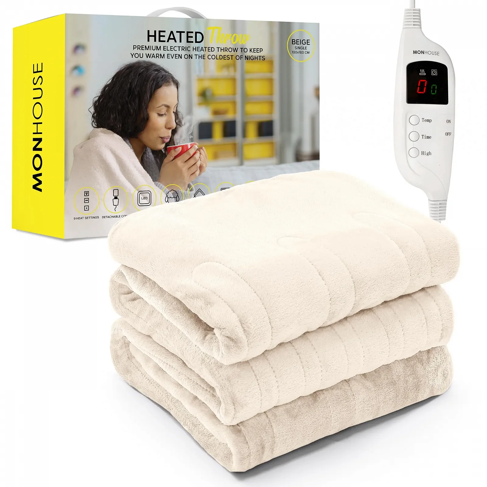 Електрична ковдра MONHOUSE Single 130 x 160 см Бежевий, фото №1 Електрична ковдра MONHOUSE Single 130 x 160 см Бежевий, фото №1