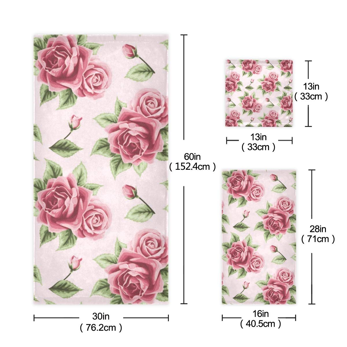Набір рушників MNSRUU Pink Rose Pattern поглинаючий 3 шт. Pink, фото №3