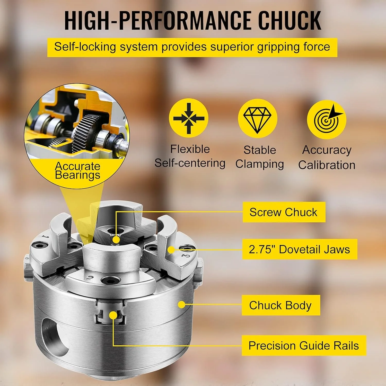 Токарный патрон Vevor 70 мм Серебристый, фото №4