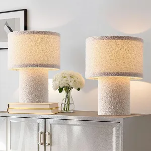 Настільна лампа сучасна з флісовим абажуром металева основа E27 Cream - Фото 1