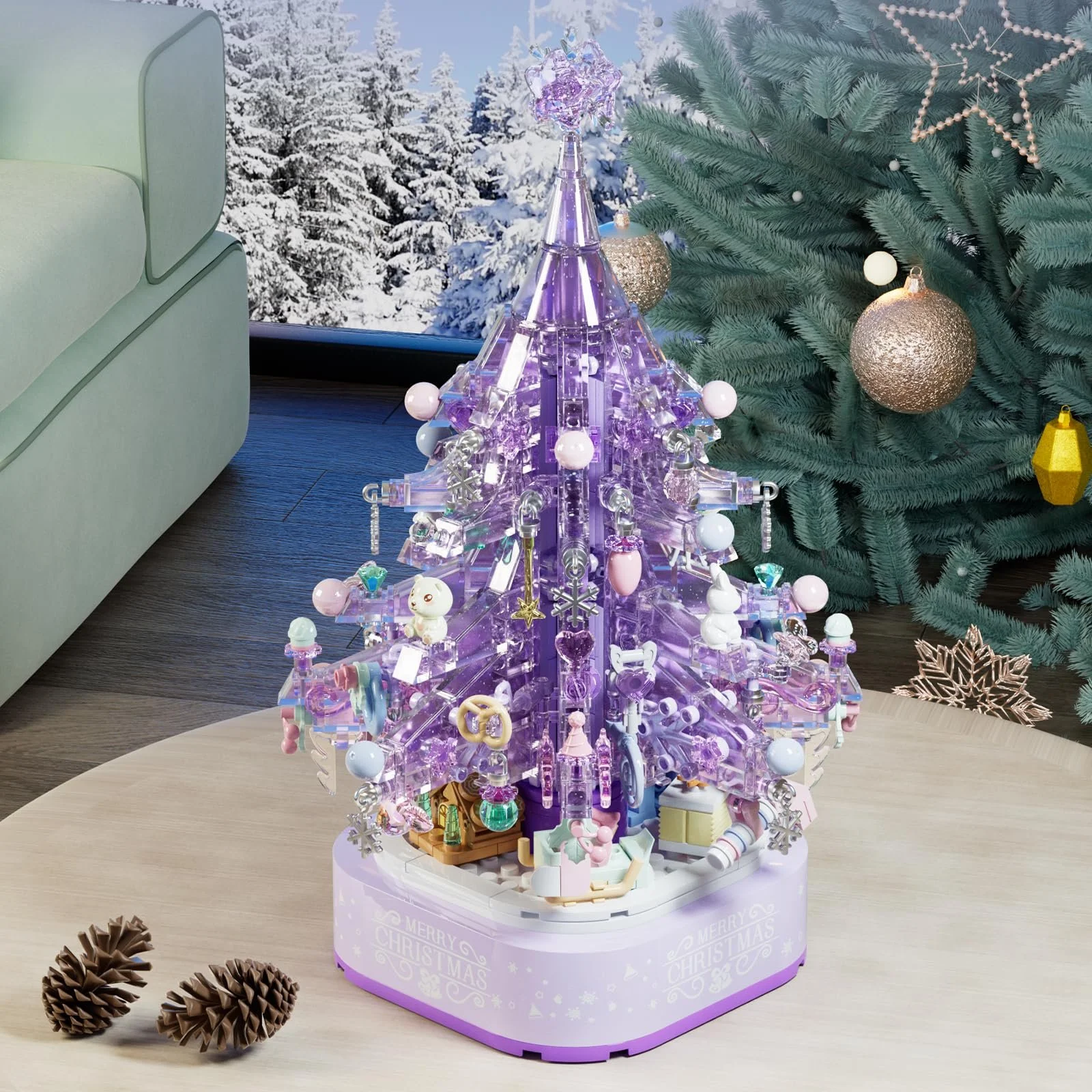 Конструктор Ёлка MEIEST Рождественская Музыкальная шкатулка Фиолетовый кристалл, фото №5