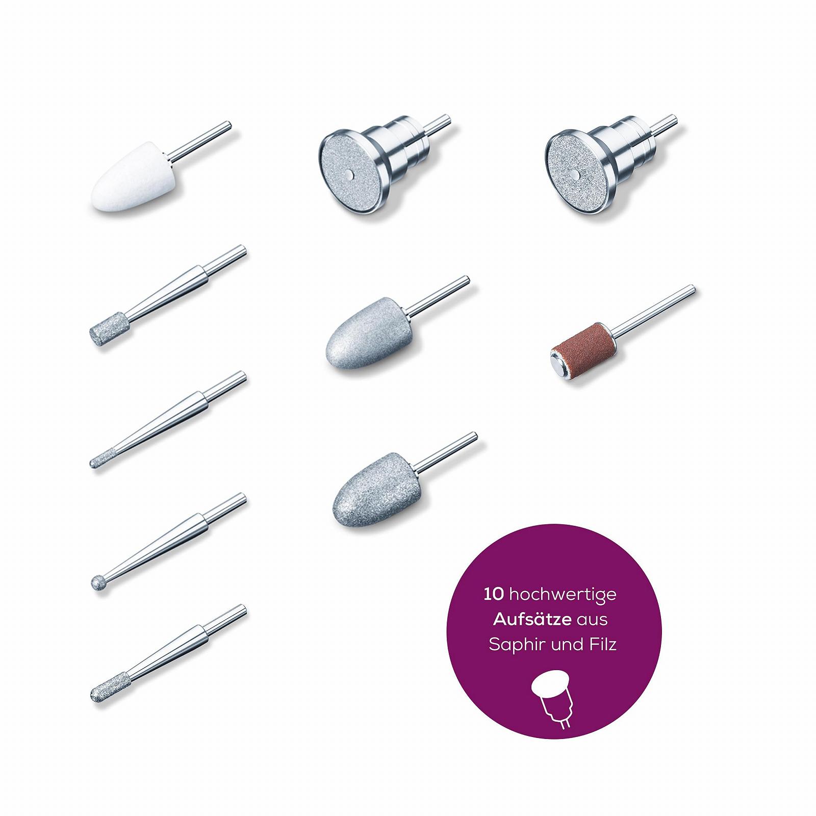 Електричний набір для манікюру/педикюру Beurer MP 100 Professional, 10 сапфірових та повстяних насадок, захисний ковпачок від пилу, 20 000 об/хв, фото №4