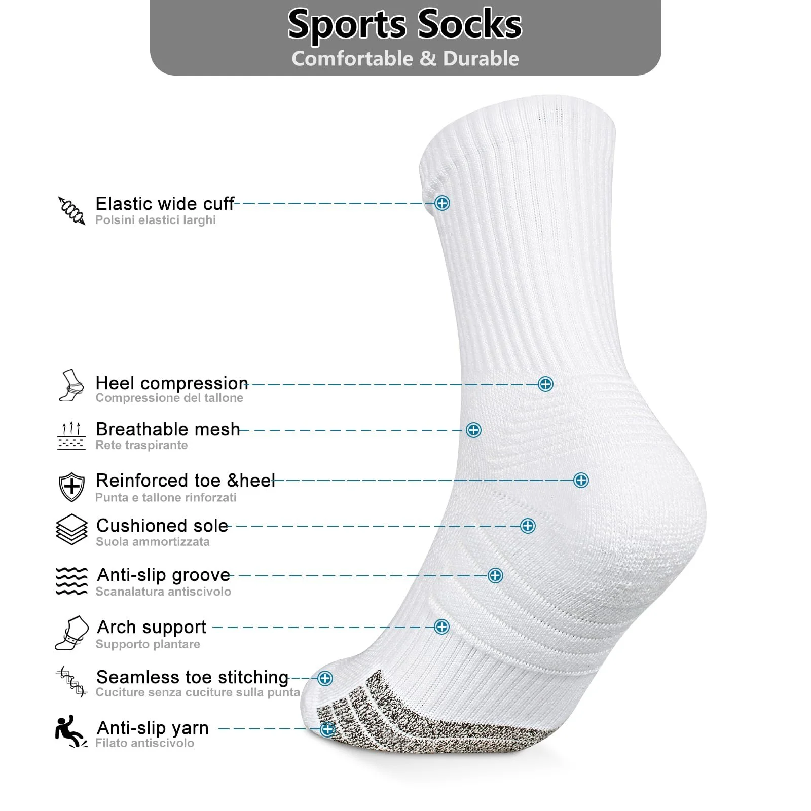 Спортивні шкарпетки (6 пар) для чоловіків та жінок, для бігу, фото №2