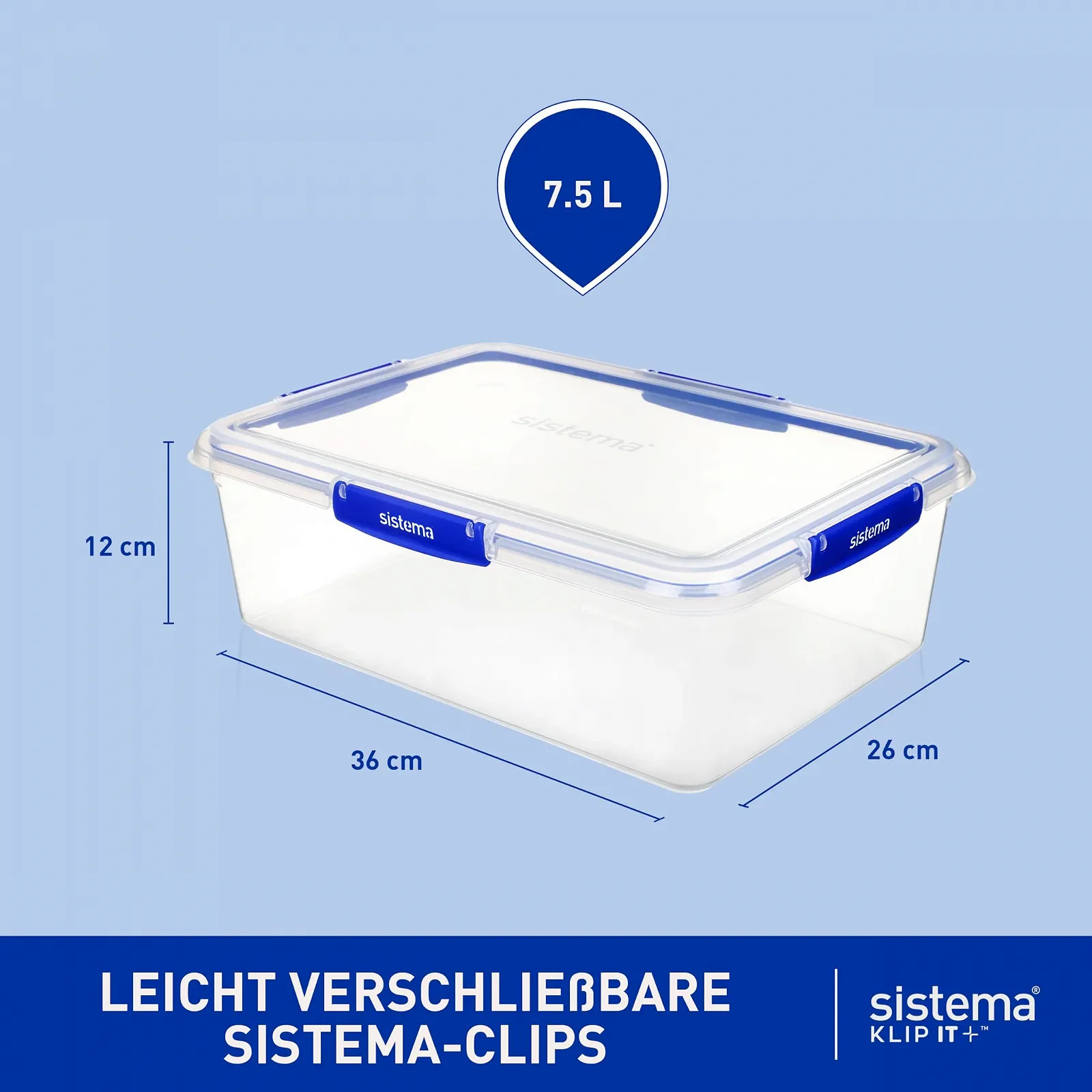 Контейнер для зберігання продуктів Sistema Klip It Plus 7.5 л прямокутний герметичний пластиковий Блакитний, фото №3 Контейнер для зберігання продуктів Sistema Klip It Plus 7.5 л прямокутний герметичний пластиковий Блакитний, фото №3
