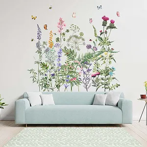 Наклейки на стіну Amimagen Акварельні квіти Бабки Метелики synthetic.ua - Фото 1