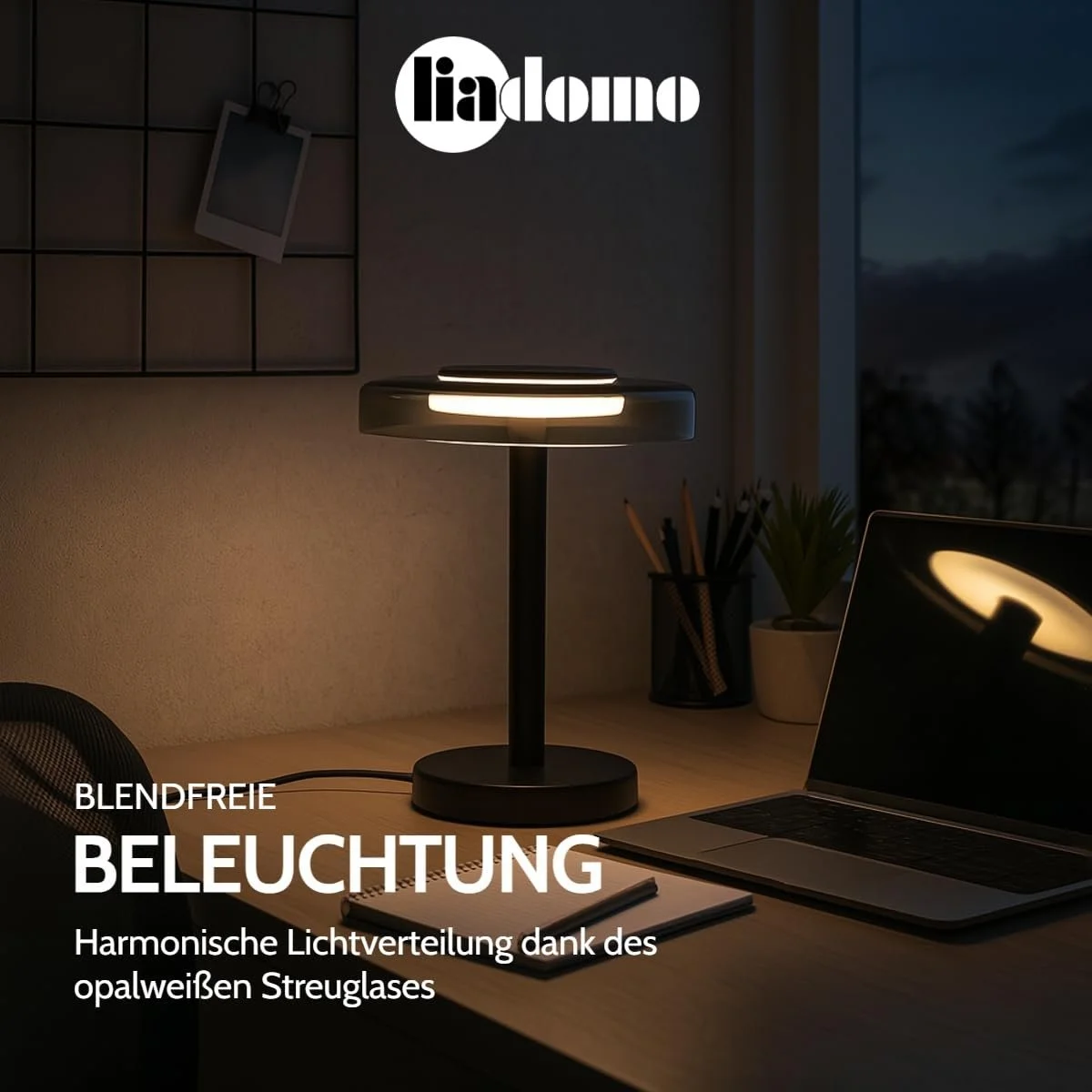 Настільна лампа Volos світлодіодна з сучасним скляним плафоном 6 Вт 3000 K Чорний, фото №2