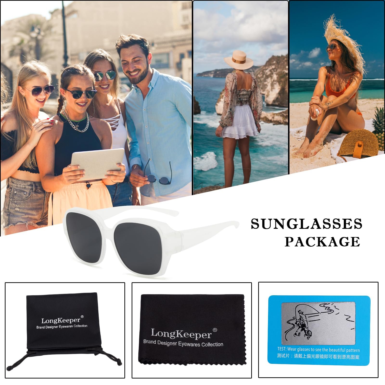Сонцезахисні окуляри Квадратні поляризовані Long Keeper для жінок та чоловіків для носіння поверх окулярів, фото №4
