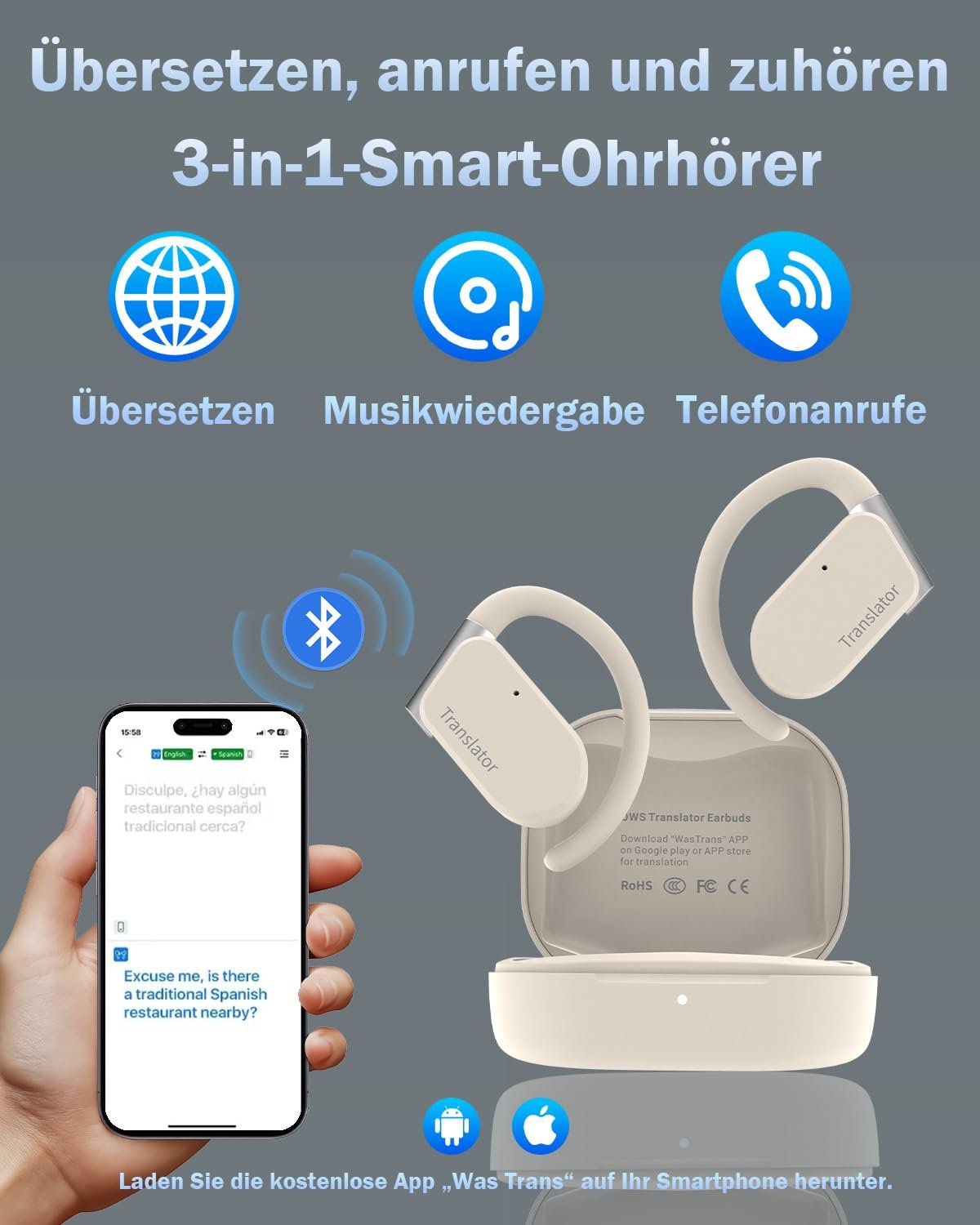 Навушники-перекладачі OWS Ai M9 Бежевий, фото №4 Навушники-перекладачі OWS Ai M9 Бежевий, фото №4