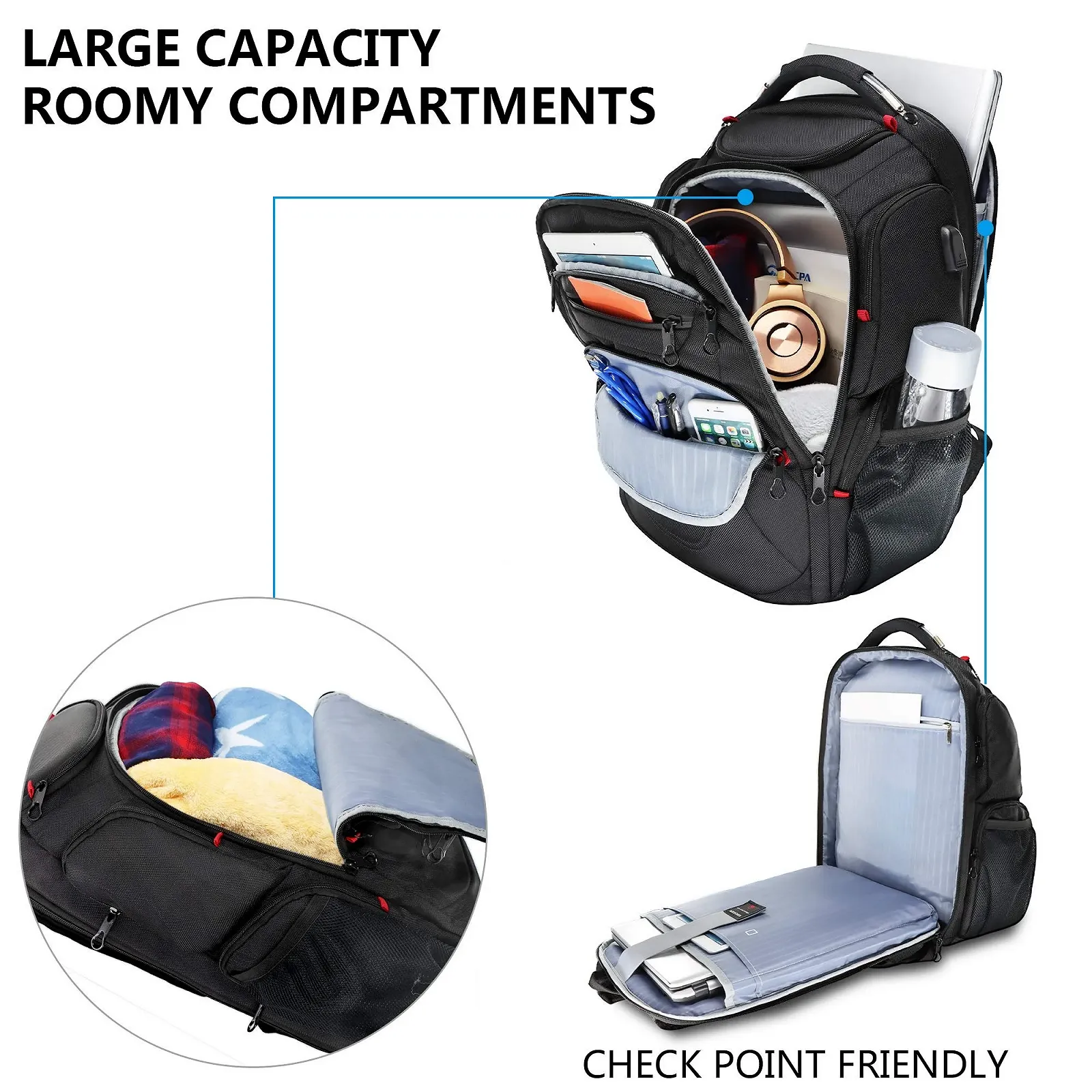 Рюкзак для ноутбука KROSER 17.3" Business Travel Waterproof RFID Black, фото №4