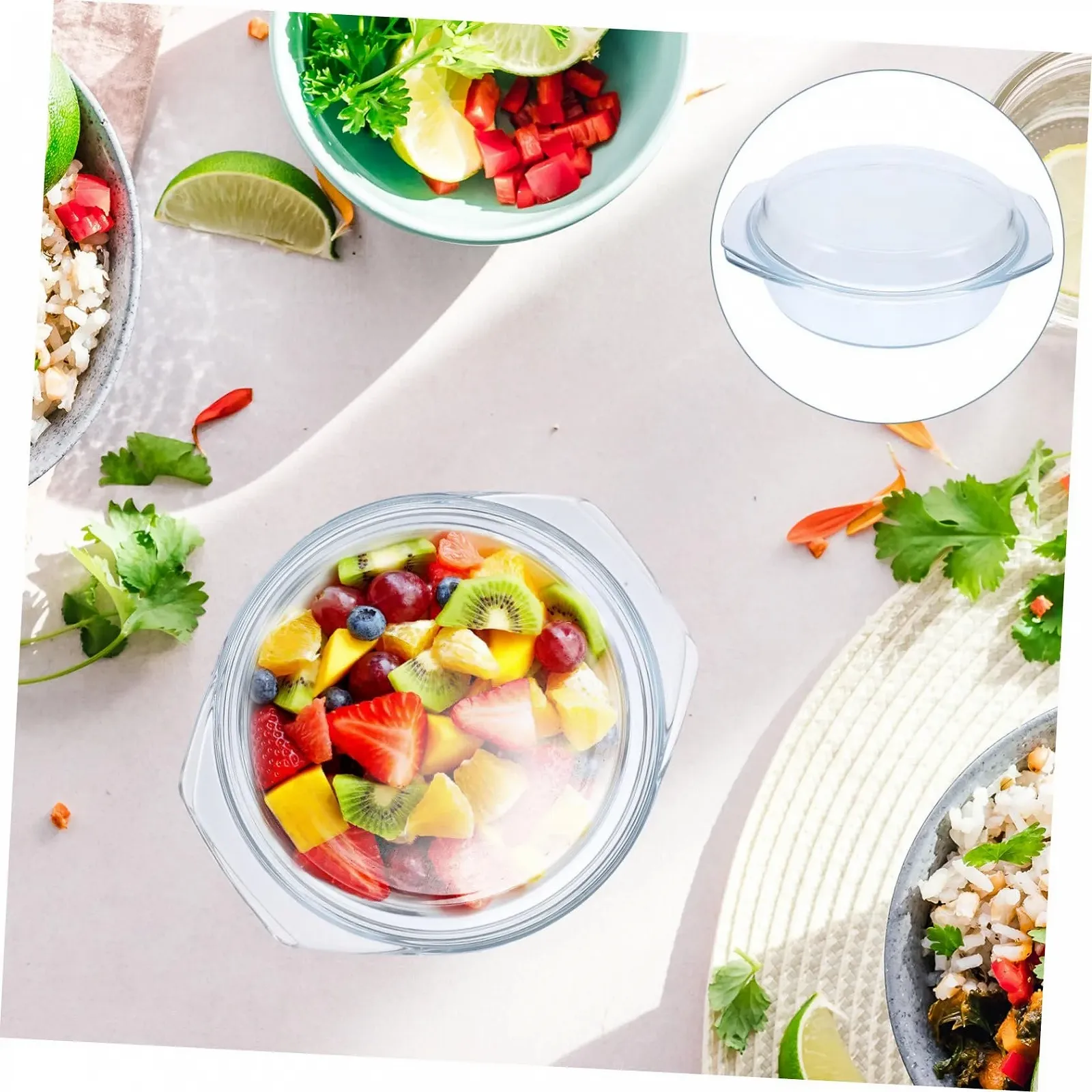 Кастрюля SECFOU круглая стеклянная с крышкой термостойкая прозрачная без BPA, фото №6