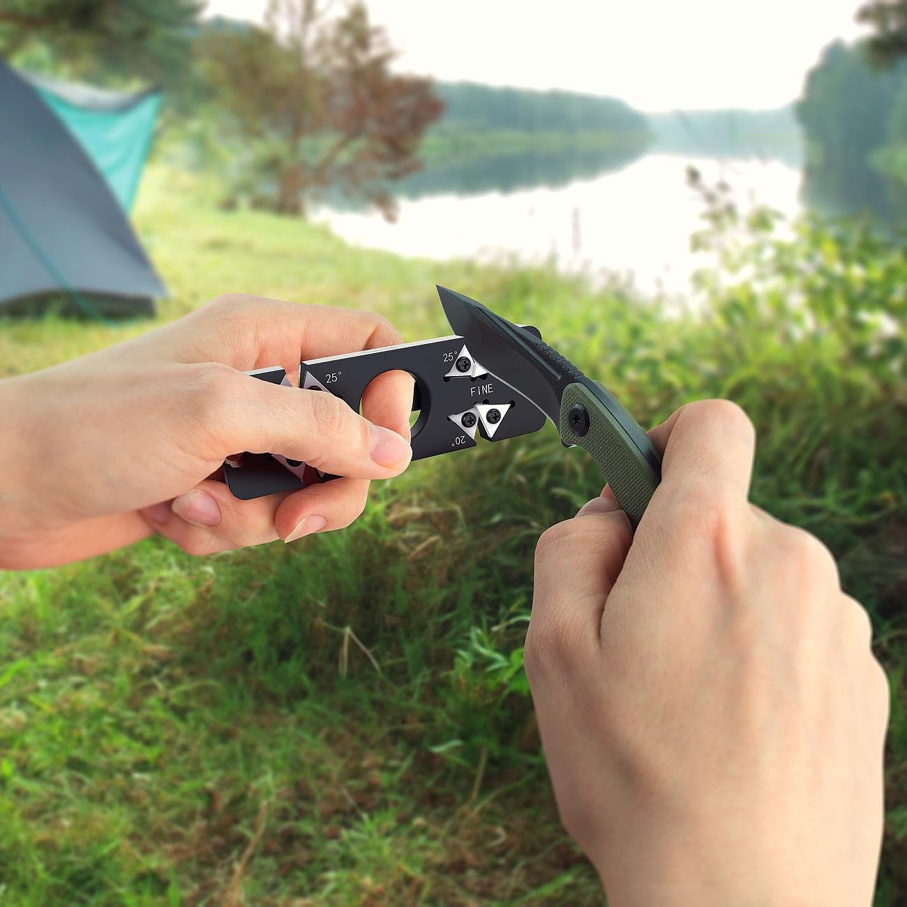 Точилка для ножей Rosenstein & Söhne EDC 6-в-1 компактная с открывалкой и клипсой Black, фото №3