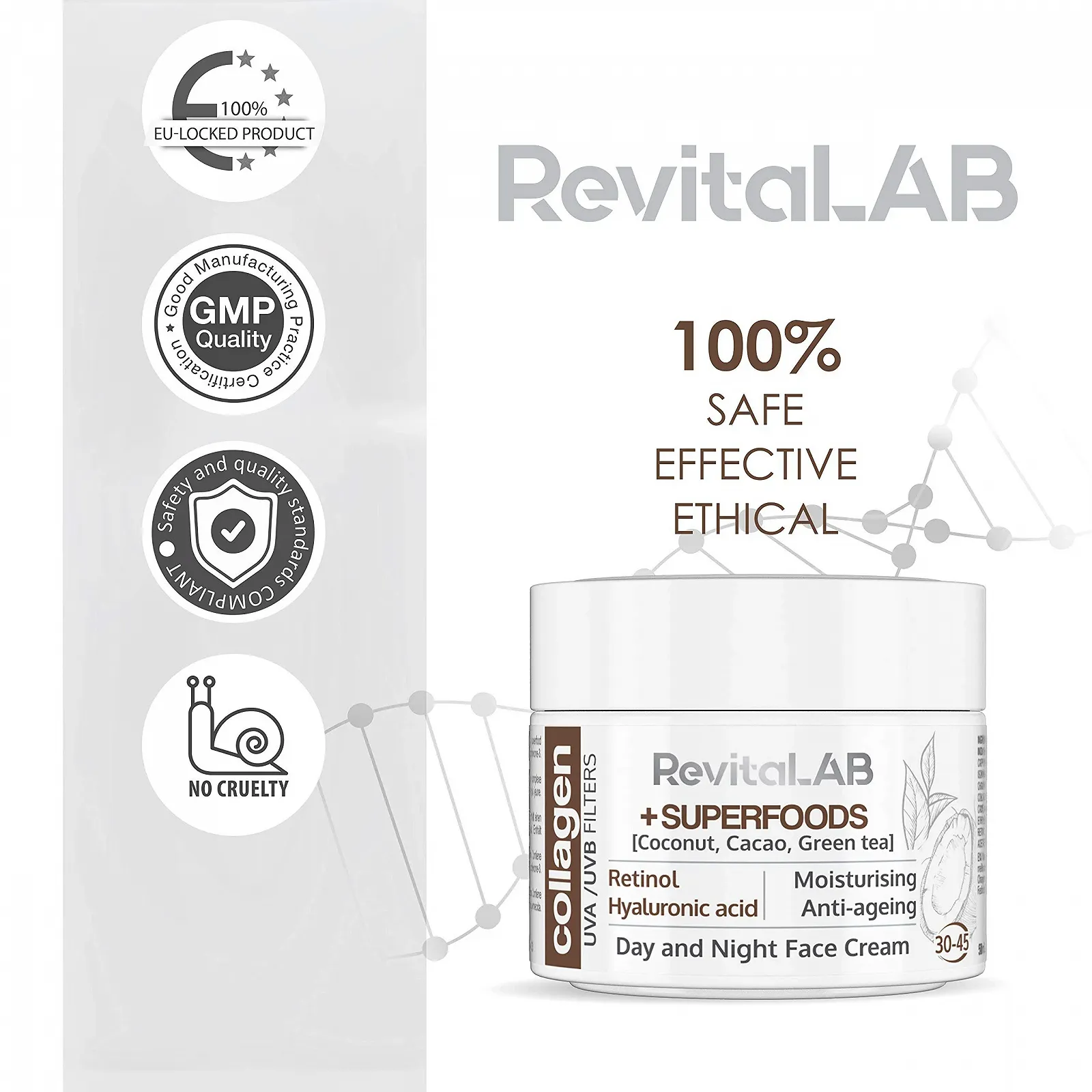 Денний та нічний зволожувальний крем RevitaLAB Anti-Ageing Collagen 50 мл, фото №5 Денний та нічний зволожувальний крем RevitaLAB Anti-Ageing Collagen 50 мл, фото №5