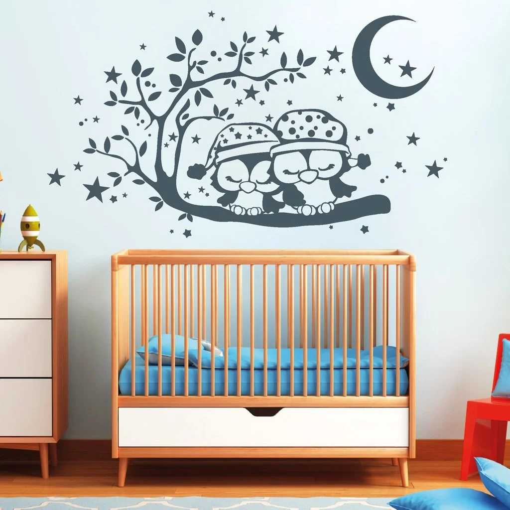 Наклейка на стену Wall Sticker Loft 2 Sleeping Owls 54 цвета / 2 размера, фото №1