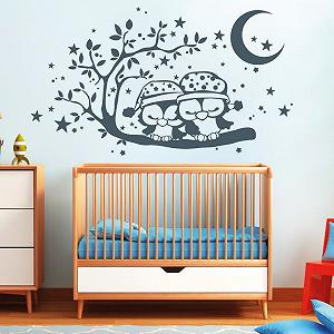 Наклейка на стіну Wall Sticker Loft 2 Sleeping Owls 54 кольори / 2 розміри - Фото 1