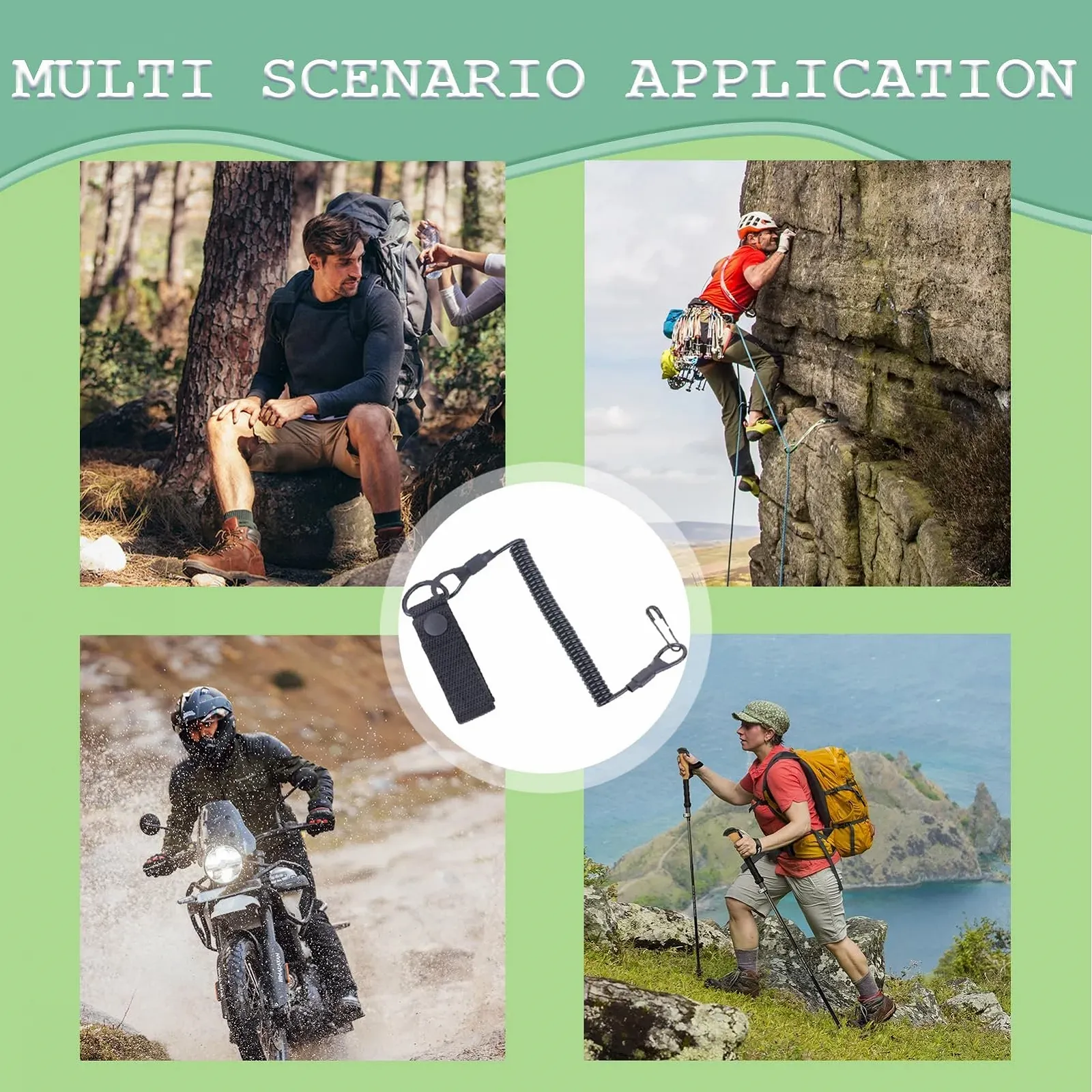 Тактичний брелок-шнурок Еластичний Паракорд Спіральний кабель Регульований до 120 см Чорний, фото №6