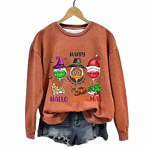 Рождественский свитшот с круглым вырезом, длинными рукавами, женский, модный, повседневный, рождественский принт, топ с круглым вырезом, без капюшона synthetic.ua - Фото 1