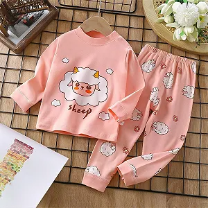 Дитяча піжама для дівчаток Футболка з довгими рукавами та мультяшним принтом synthetic.ua - Фото 1