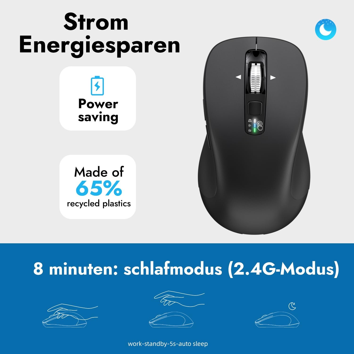 Мышь Беспроводная CITLLA Многофункциональная Bluetooth 4 регулируемых DPI Бесшумная Эргономичная Для Windows Черная, фото №7