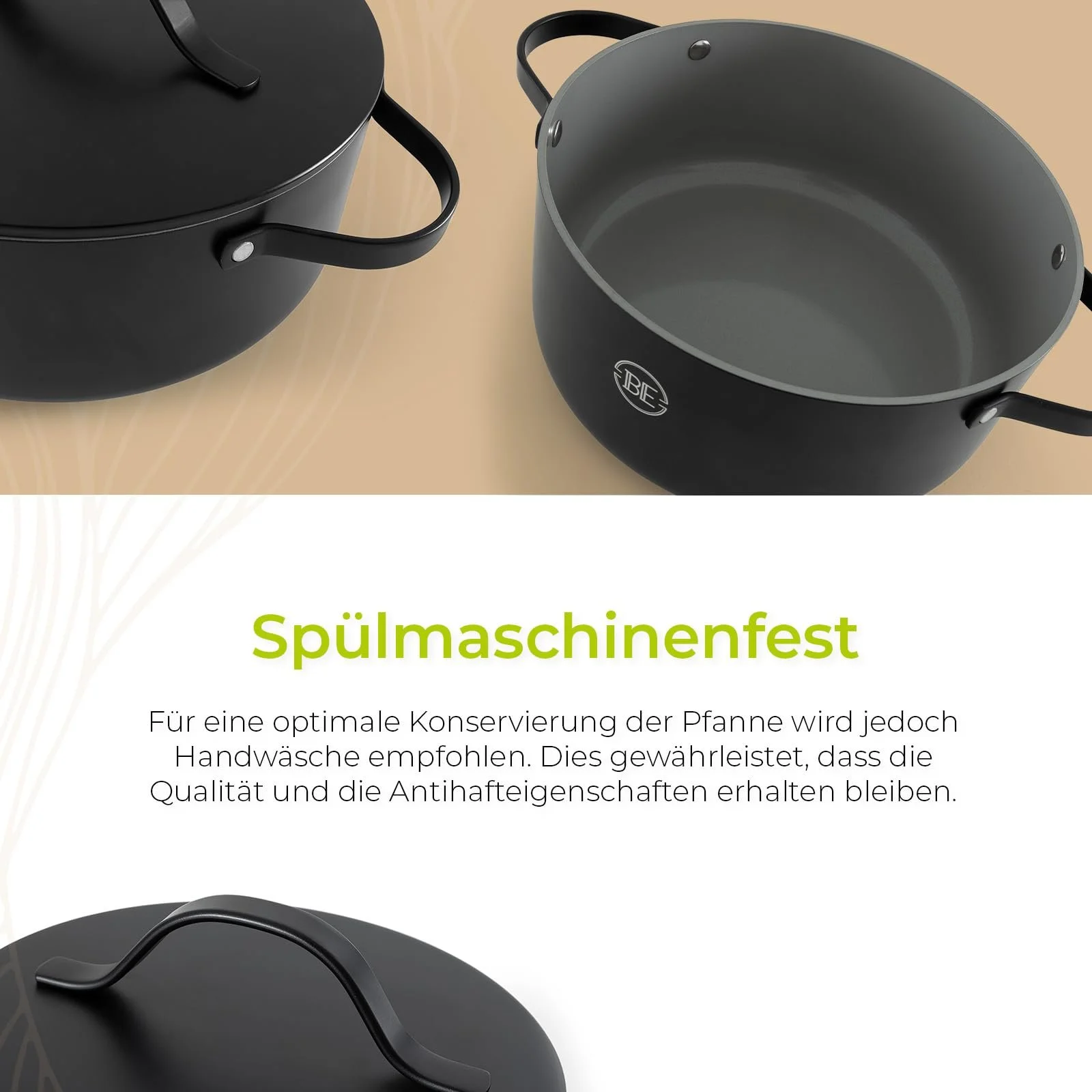 Кастрюля Be Living Essential 24 см (4 литра) с крышкой, индукционная, керамическое антипригарное покрытие, черная, фото №10 Кастрюля Be Living Essential 24 см (4 литра) с крышкой, индукционная, керамическое антипригарное покрытие, черная, фото №10