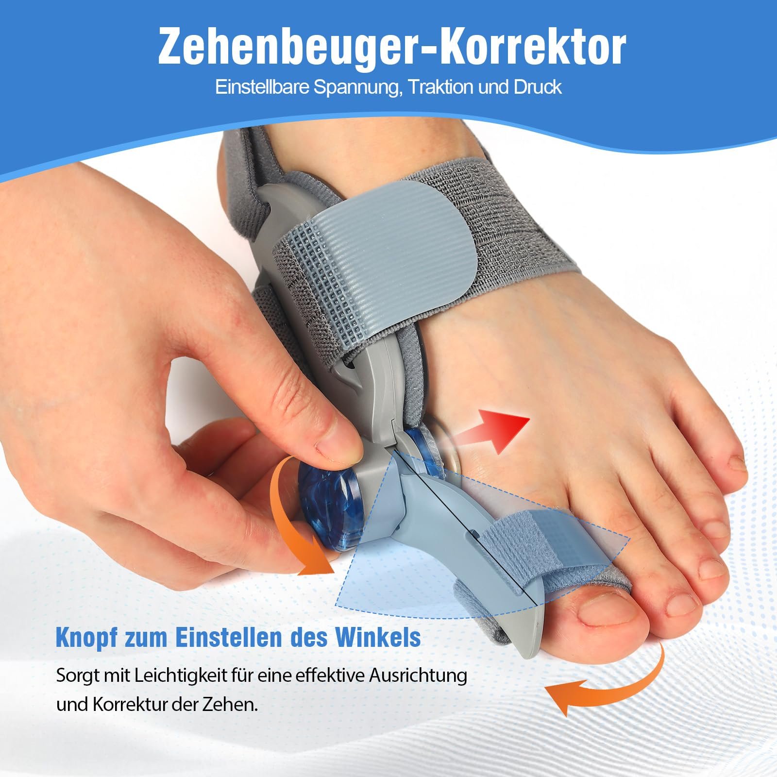 Коректор Hallux Valgus Регульована шина з поворотним регулятором для корекції кута та м'якою гелевою подушечкою, фото №6