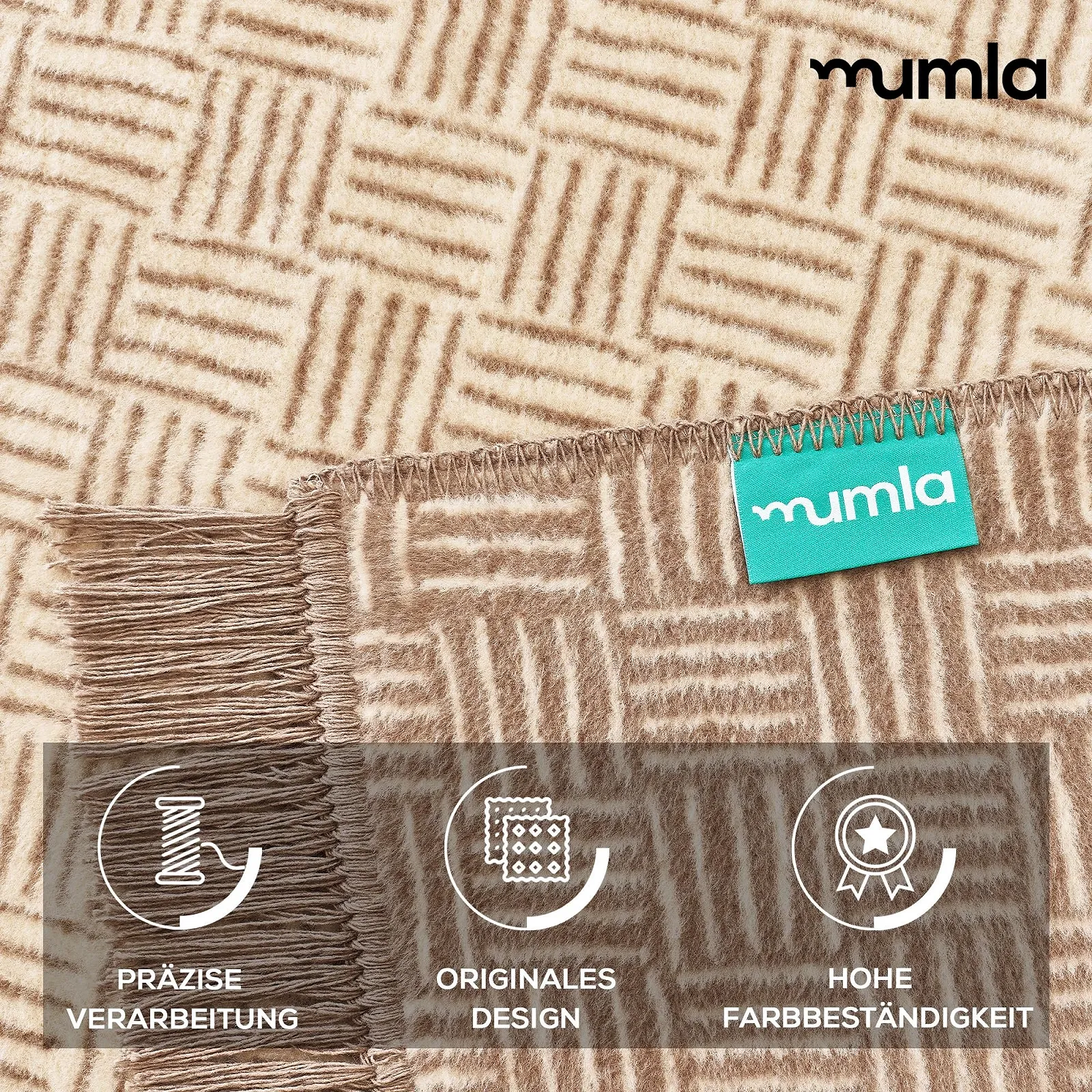 Плед MUMLA Ткань в клетку бежевый 150 x 200 см, фото №2