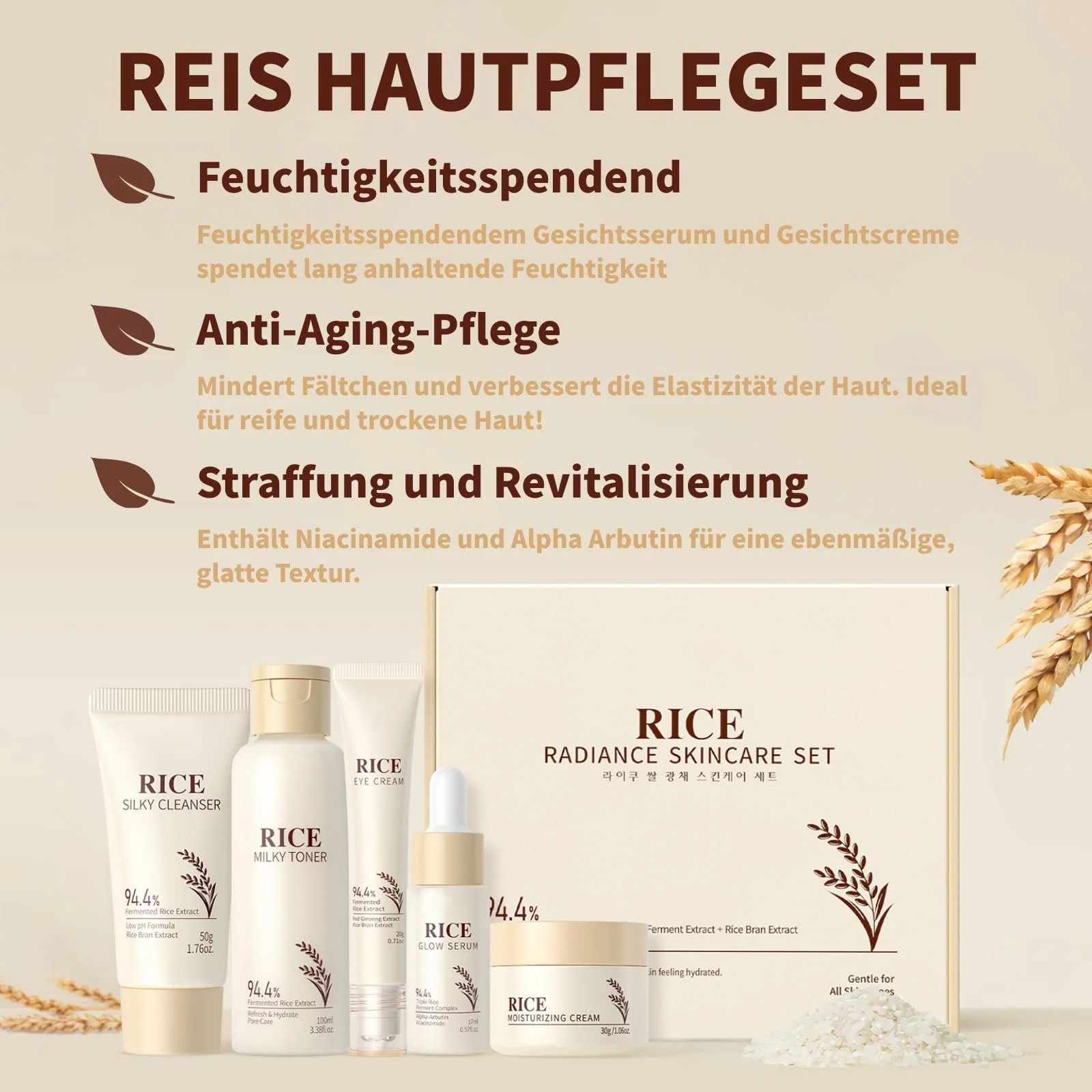 Набір для догляду за обличчям з рисом 5 предметів, набір для догляду за шкірою з рисом для жінок, фото №2