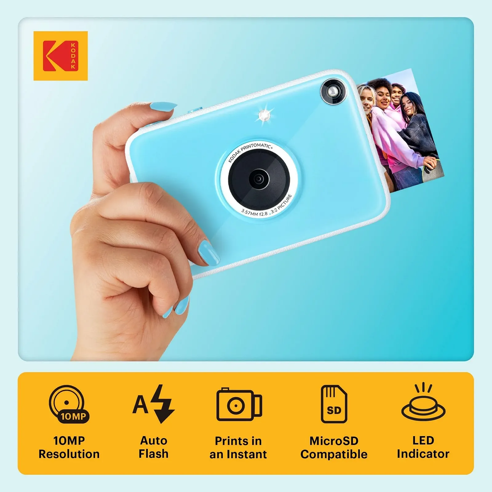 Цифровая камера мгновенной печати Kodak Printomatic+ Starter Kit 10MP RGB LED Case 20 Zinc Paper Blue, фото №3