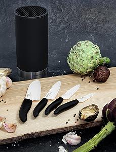 Набор ножей Kyocera Soft-Touch, до 8 ножей, с 4 керамическими ножами GEN, нож сантоку, нож универсальный, нож для овощей, нож для чистки овощей, круглый блок для ножей из пластика и нержавеющей стали, черный synthetic.ua - Фото 1