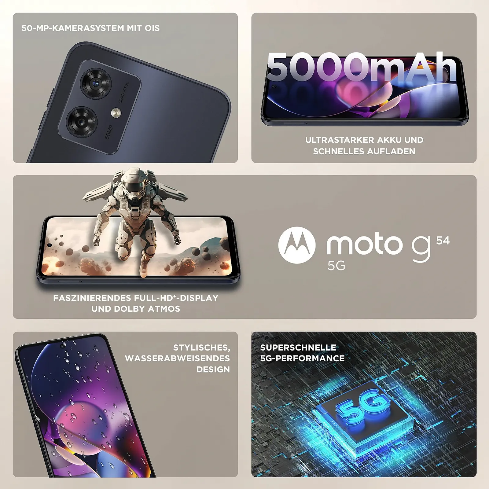 Смартфон Motorola moto g54 5G 6.5" FHD+ 50MP 8/256GB 5000mAh Android 13 Midnight Blue із захисним чохлом, фото №3